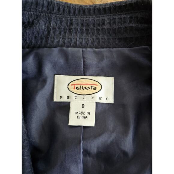 TALBOTS Textured Double Breasted Blazer Women's Size 8 Petite Navy Blue - Picture 4 of 9